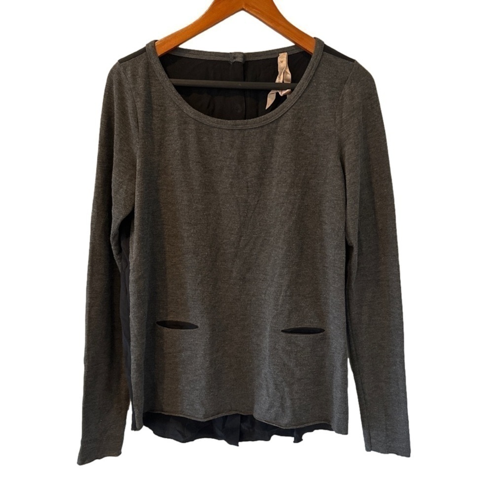 Bailey 44 Blouse Gray Black silk Long Sleeve size medium